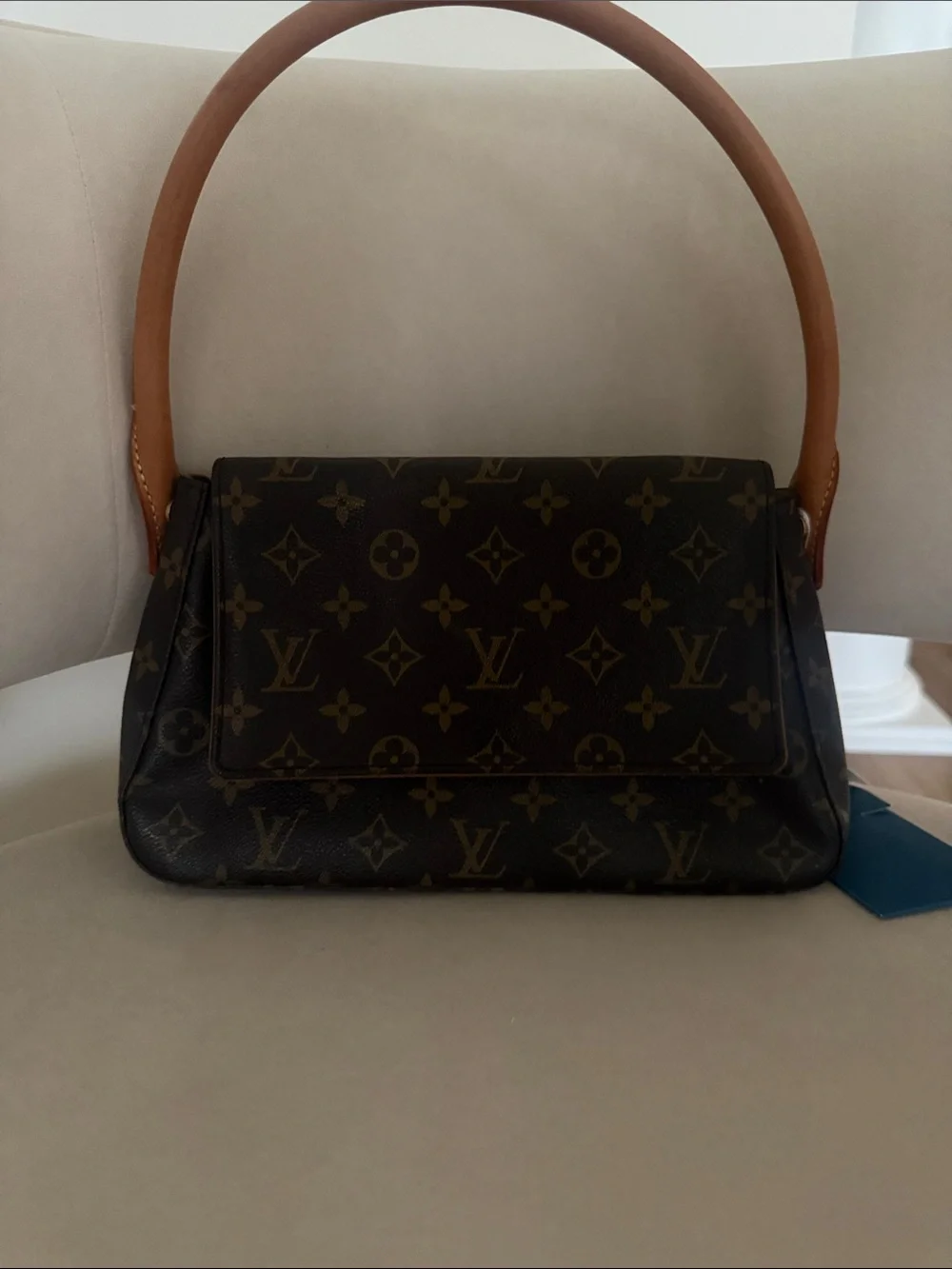 Louis Vuitton Monogram Canvas Shoulder Bag with Tan Handle